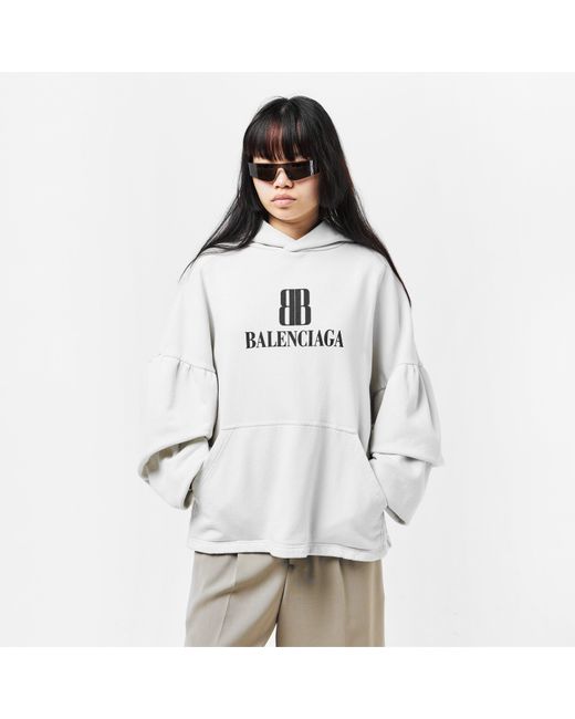 Balenciaga White Pull Over Relaxed Fit Hoodie