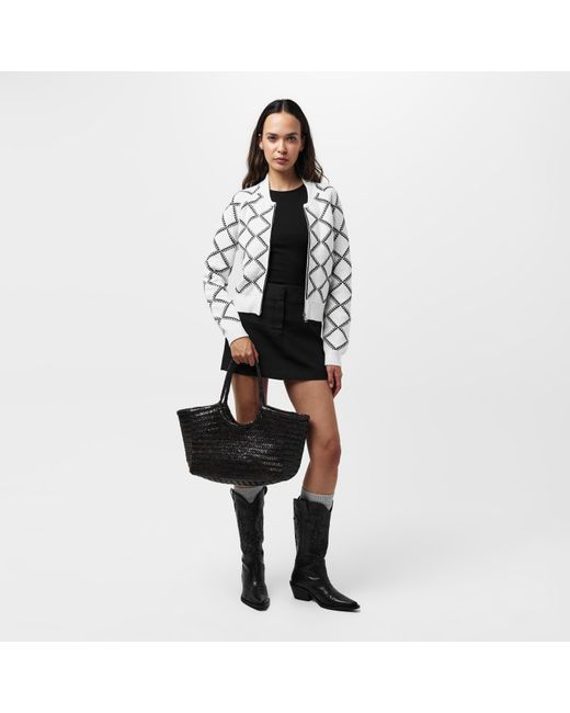 French Connection White Odessa Reversible Check Cardigan