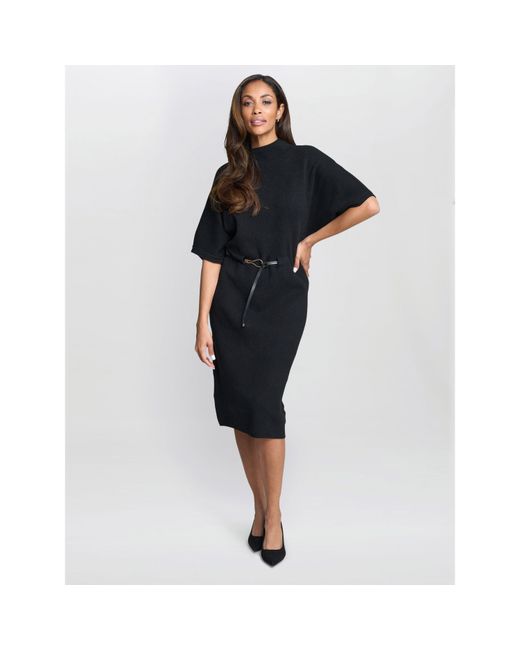 Gina Bacconi Blue Alaura Belted Knit Midi Dress