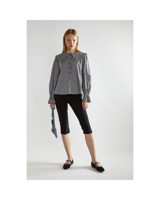 Glamorous Gray Gingham Statement-Collar Blouse