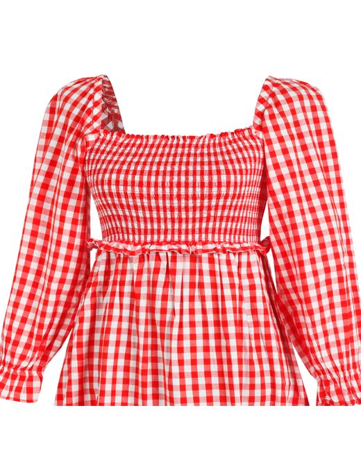 Miso Red Check Milkmaid Dress