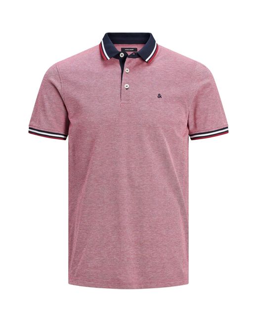 Jack & Jones Pink Paulos Tipped Pique Short Sleeve Polo Shirt for men