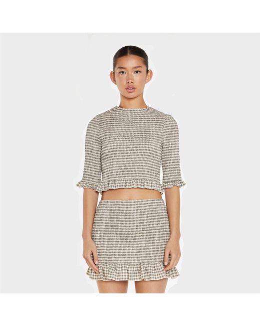 Glamorous Natural Check Shirred Crop-Top