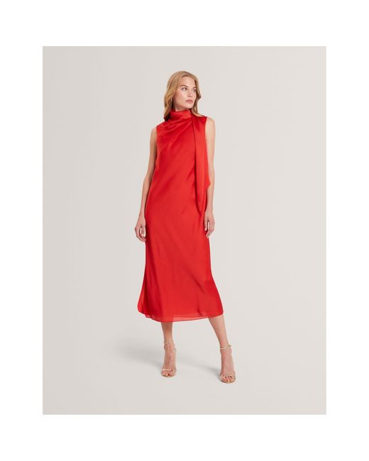 Ted Baker Red Tie Midi Slinky Dress
