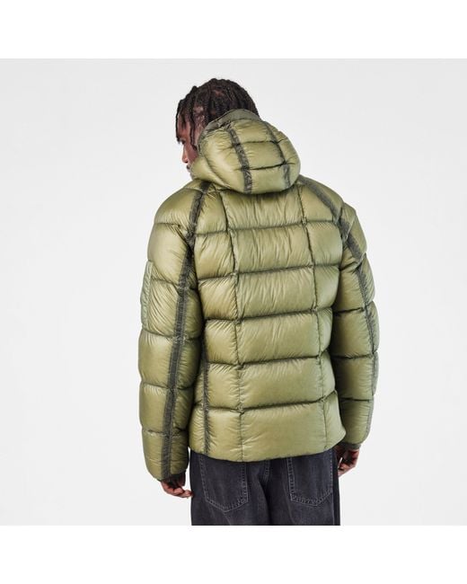 C P Company Green Dd Shell Medium Down Hip Length Hooded Medium Puffer Jacket for men