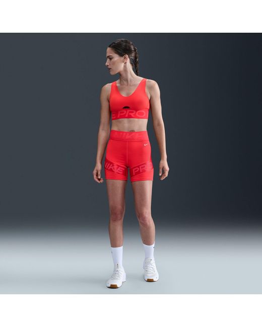 Nike Red Pro Indy Plunge Medium-Support Padded Sports Bra