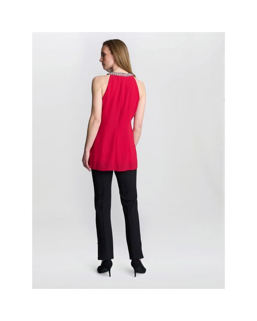 Gina Bacconi Red Elle Halter Top With Beaded Neck