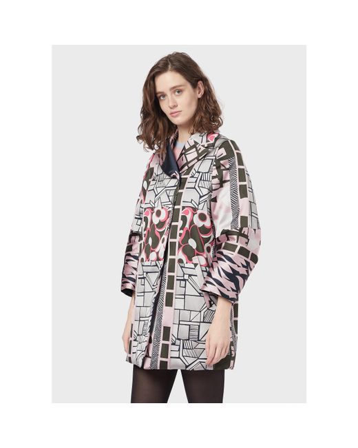 Emporio Armani Multicolor Printed Hooded Duffle Coat