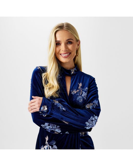 Biba Blue Embellished Velvet Dress