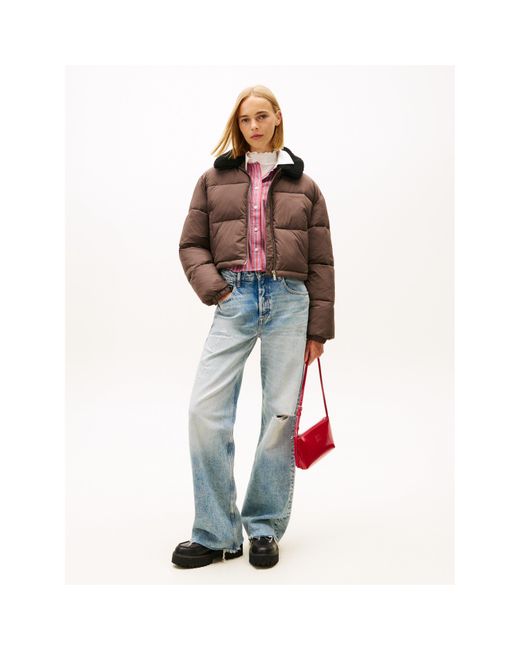 Tommy Hilfiger Brown Teddy Colour Short Puffer Jacket
