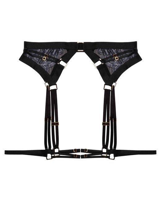Playful Promises Black Tabitha Wet-Look Lace Harness Suspender