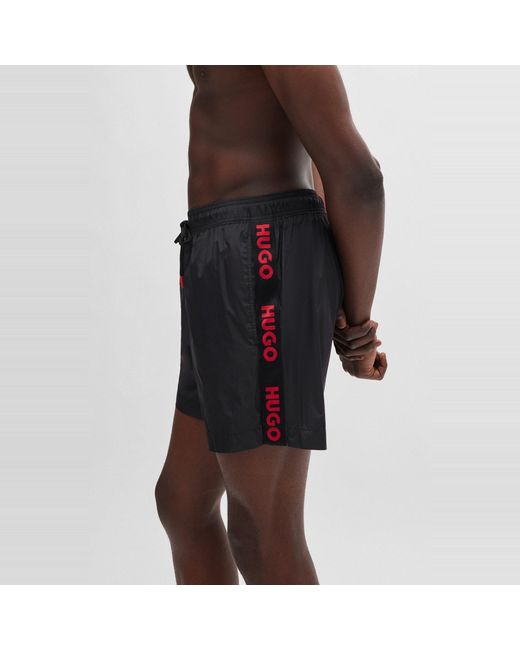 HUGO Black Fab Swim Shorts With Tape Logo Detail for men