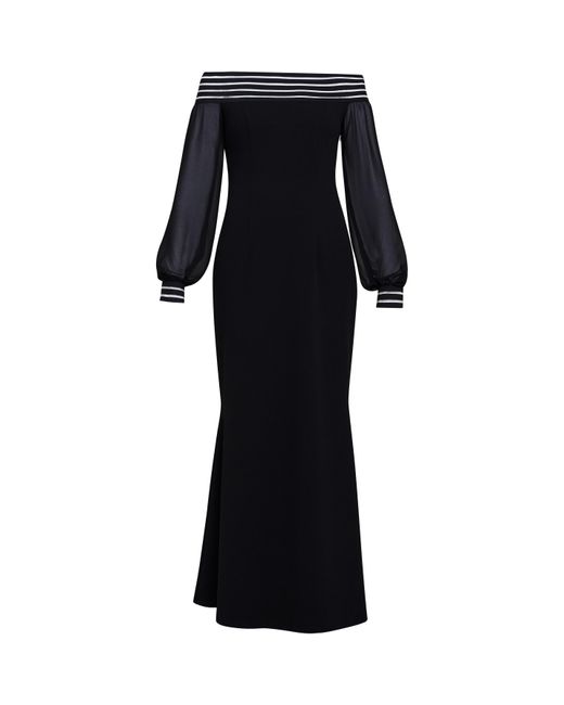Gina Bacconi Black Vanessa Crepe Maxi Dress With Neck Trim