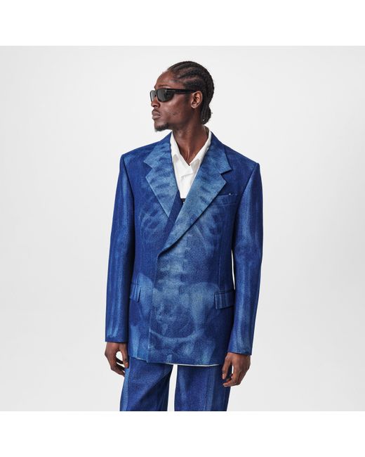 Off-White c/o Virgil Abloh Blue Body Scan Relax Skeleton Graphic Long Sleeve Double-Breasted Denim Jacket for men