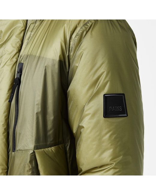Rains Green Torna Long Waterproof Windproof Hooded Medium Puffer Jacket for men