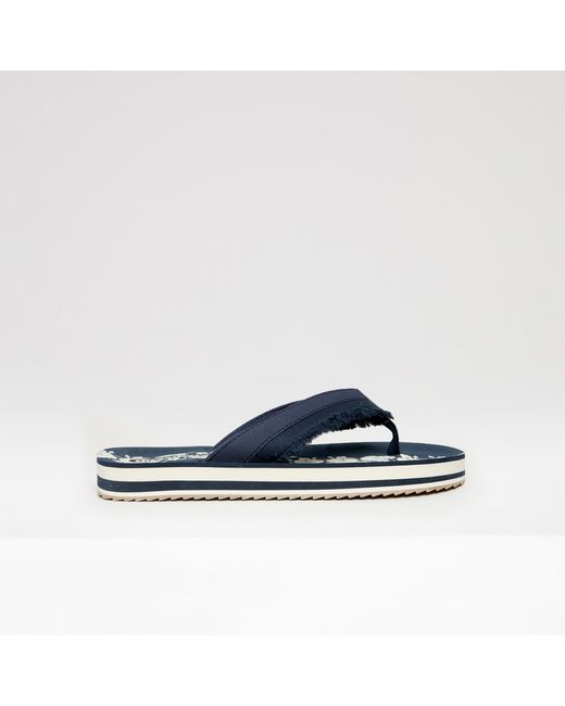 Threadbare Blue Fringe Detail Toe Post Sandals for men