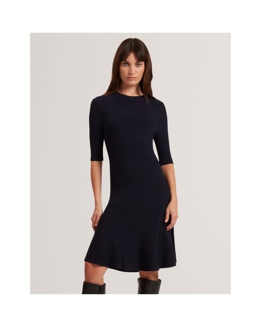 Ted Baker Blue Short-Sleeve Knitted Jumper Dress