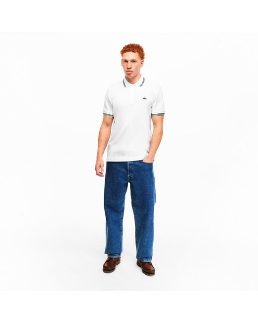 Lacoste White Tipped Short-Sleeve Polo Shirt for men
