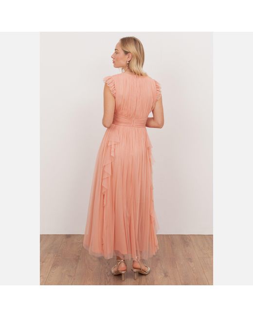 Anaya with love Pink Recycled V Neck Midaxi Dress With Waterfall Ruffle Detail