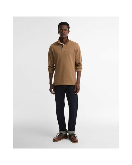Barbour Brown Essentials Long Sleeve Polo Shirt for men