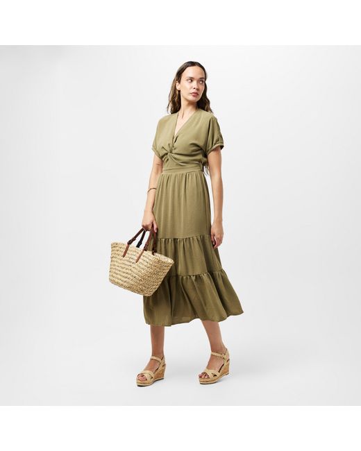AX Paris Green Khaki Twist Front Maxi Smock Dress
