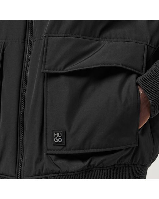 HUGO Black Water Repellent Full Zip Bomber Jacket for men