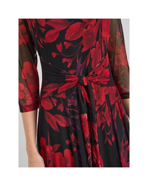 Gina Bacconi Red Honey Pleated Floral Dress