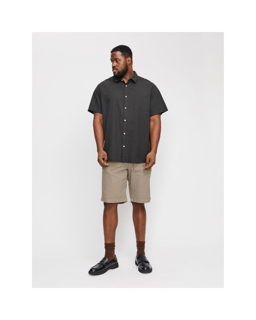 Jack & Jones Black Linen Plus Size Tracksuit Shorts for men