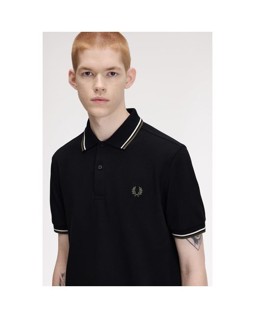 Fred Perry Black Short Sleeve Twin Tipped Polo Shirt for men