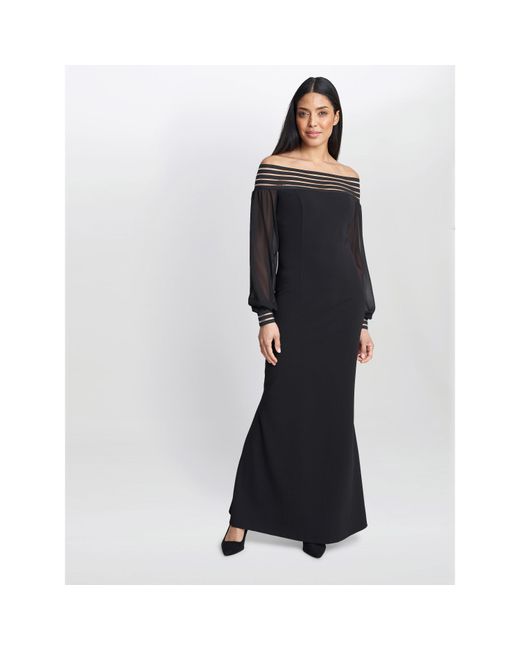 Gina Bacconi Black Vanessa Crepe Maxi Dress With Neck Trim