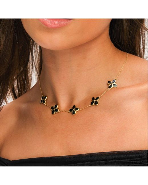 Inicio Metallic 14K Plated Jet Clover Necklace