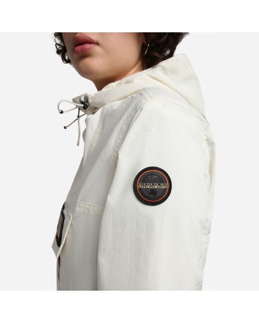Napapijri White Rainforest Water Resistant Hooded Cropped Long Sleeve Rain Anorak