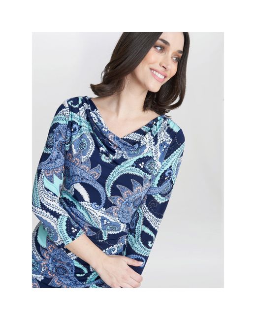 Gina Bacconi Blue Alyssa Printed Jersey Cowl Neck Dress