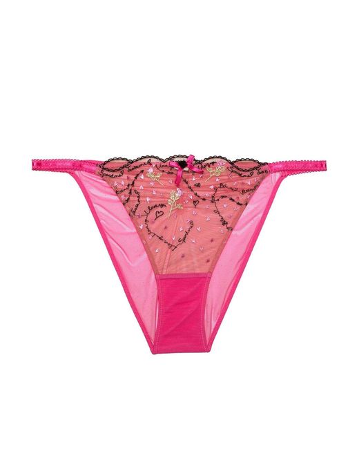 Playful Promises Pink Spank Me & Nude Custom Embroidery Tanga Brief