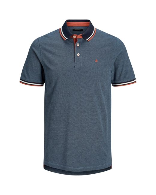 Jack & Jones Blue Paulos Tipped Pique Short Sleeve Polo Shirt for men