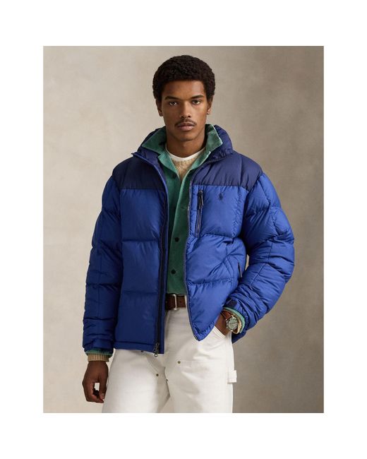 Polo Ralph Lauren Blue El Cap Waterproof Duck Down Detachable Hood Short Puffer Jacket for men