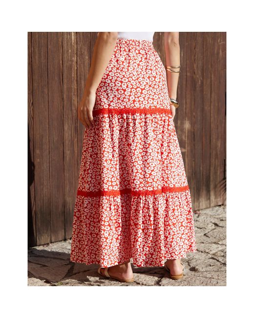 Threadbare Red Aubrie Maxi Skirt