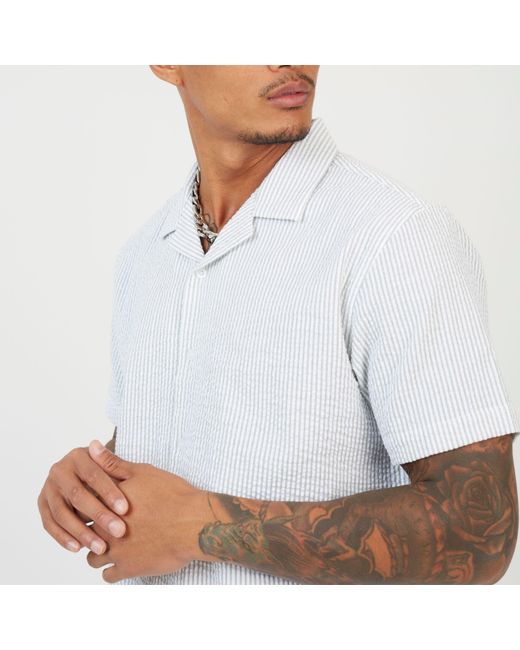 Brave Soul White Revere Collar Short Sleeve Patterned Shirt for men