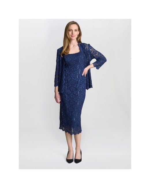 Gina Bacconi Blue Alannah Sequin Lace Shift Dress And Jacket