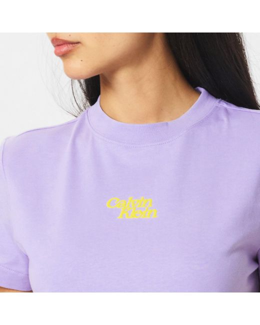 Calvin Klein Purple Short Sleeve Flocked Logo Cotton T-Shirt