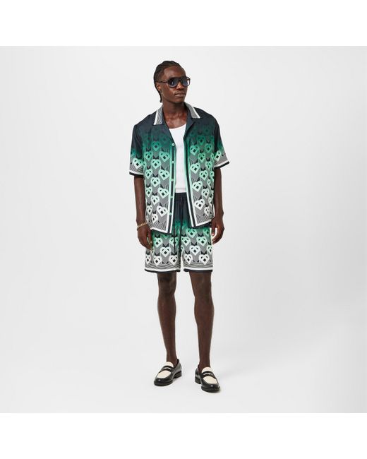 Casablanca Green Mono Silk Short Sleeve Bowling Shirt for men