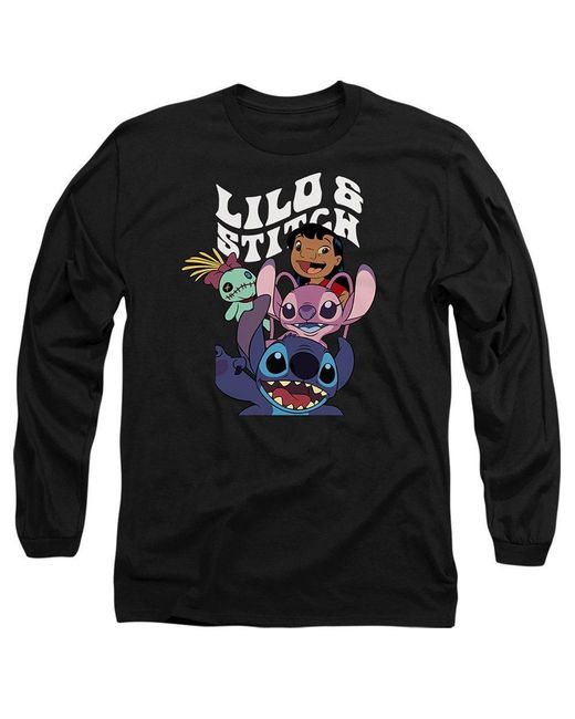 Disney Black Lilo Stitch Character Montage Long Sleeve T-Shirt for men