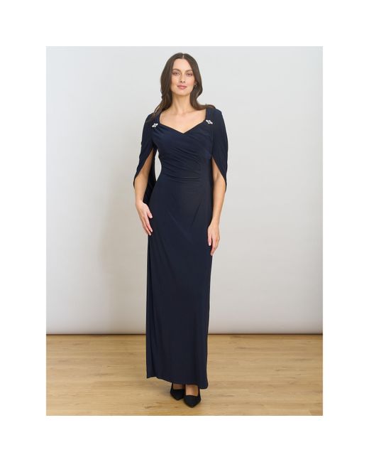 Gina Bacconi Blue Jenna Draped Back Shoulder Maxi Dress