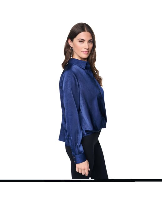 DKNY Blue Twist Crease Long-Sleeve Blouse