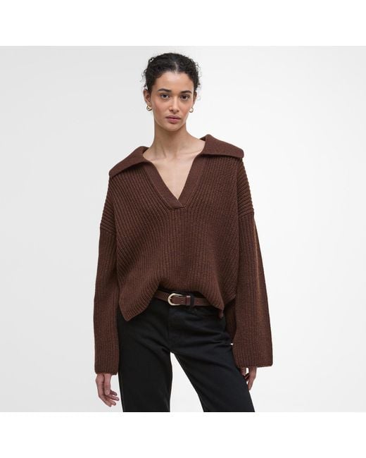 Barbour Brown Robyn V-Neck Jumper