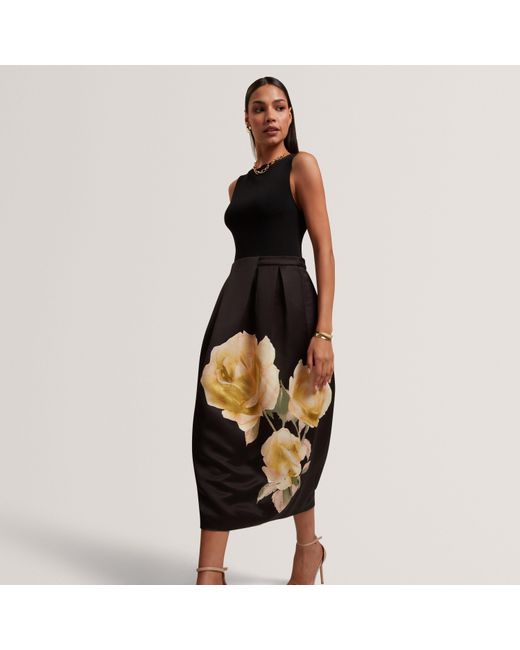 Ted Baker Black Floral Print Midi Dress