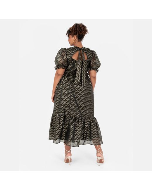Lovedrobe Black Metallic Zig-Zag Tie-Back Midi Dress