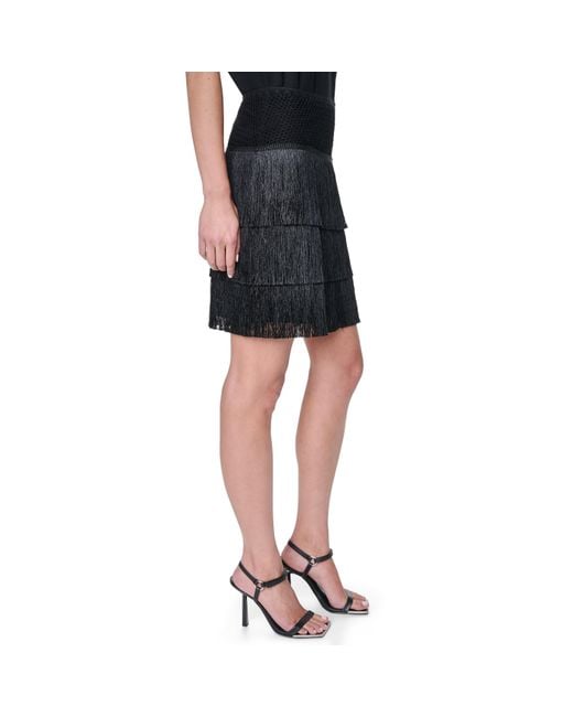 DKNY Black Fringe Cut Out Top