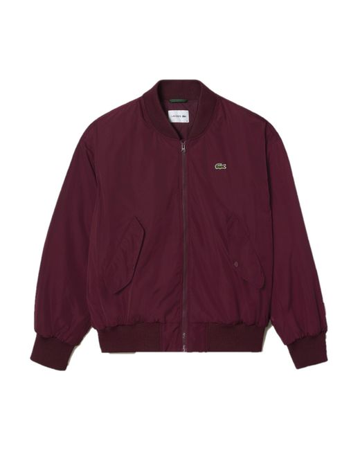 Lacoste Red Oversized Ribbed Bomber Jacket