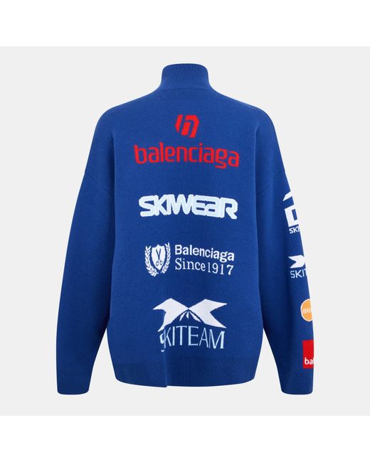 Balenciaga Blue Bal Turtleneck Long Sleeve T-Shirt for men